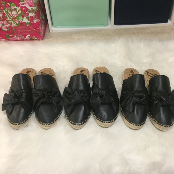 Sam Edelman Black Leather Bow Espadrille Slides - Picture 5 of 5