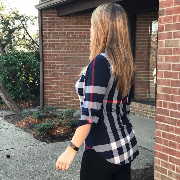 LAST ONE! Navy Plaid Top - Picture 3 of 6