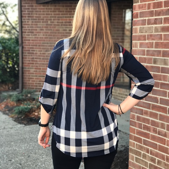 LAST ONE! Navy Plaid Top - Picture 5 of 6