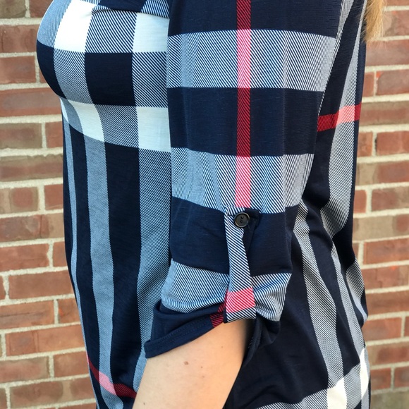 LAST ONE! Navy Plaid Top - Picture 6 of 6