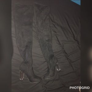 Black Knee High Boots w/ Lucite Heel