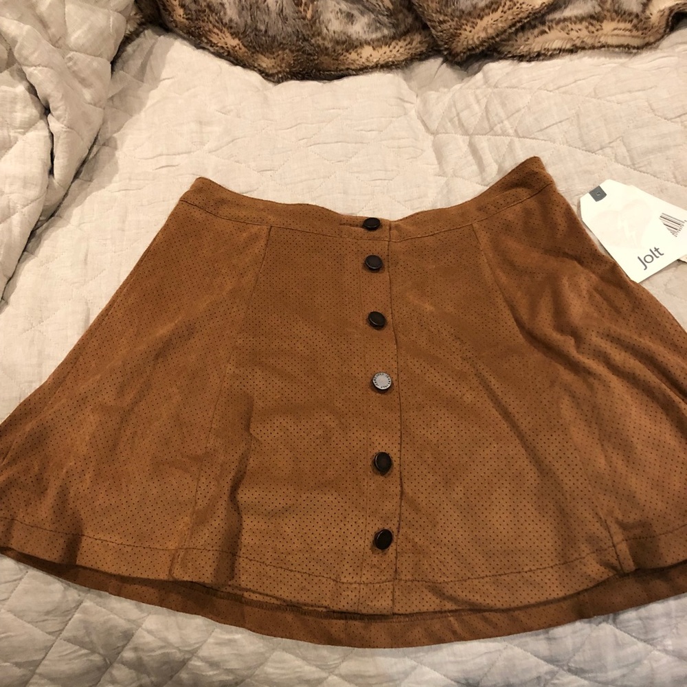 Jolt Tan Button Up Mini High Waisted Skirt