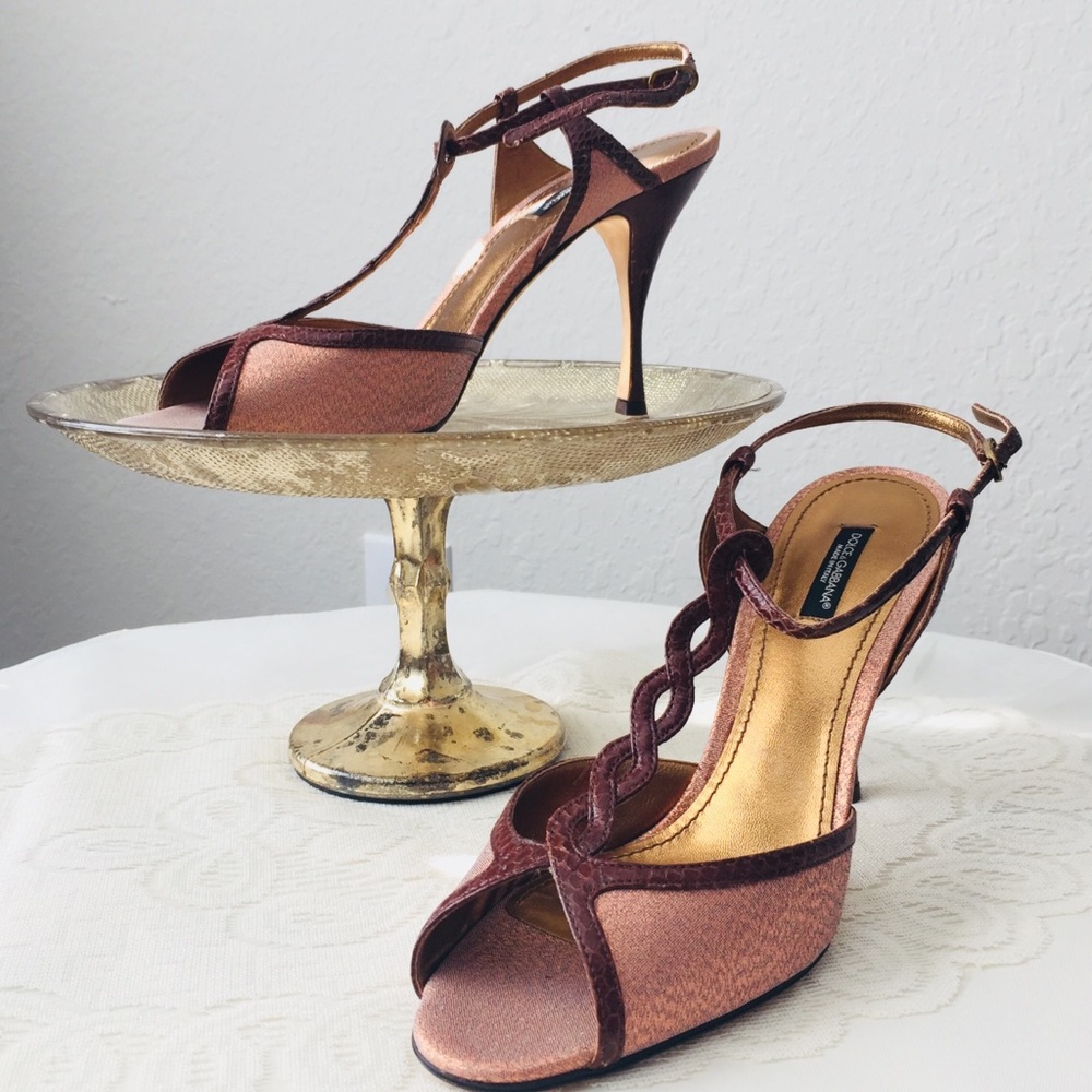 New Dolce Gabanna Open Toe Metallic Pink/Mauve Heels