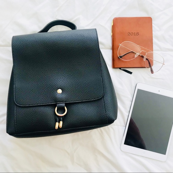 Minimal Vegan Leather Black Backpack  Bag - Picture 3 of 8
