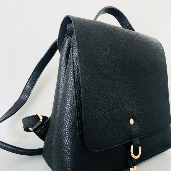 Minimal Vegan Leather Black Backpack  Bag - Picture 6 of 8