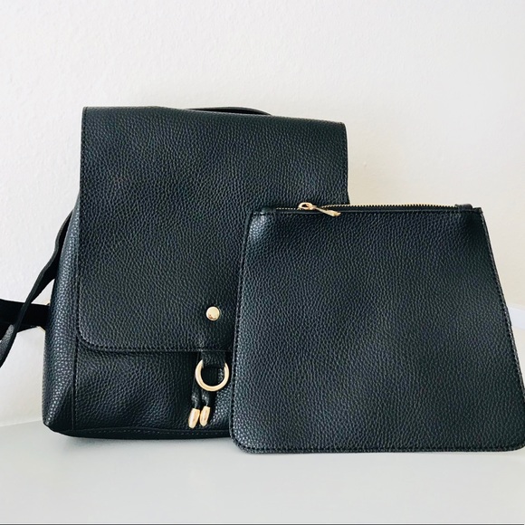 Minimal Vegan Leather Black Backpack  Bag - Picture 5 of 8