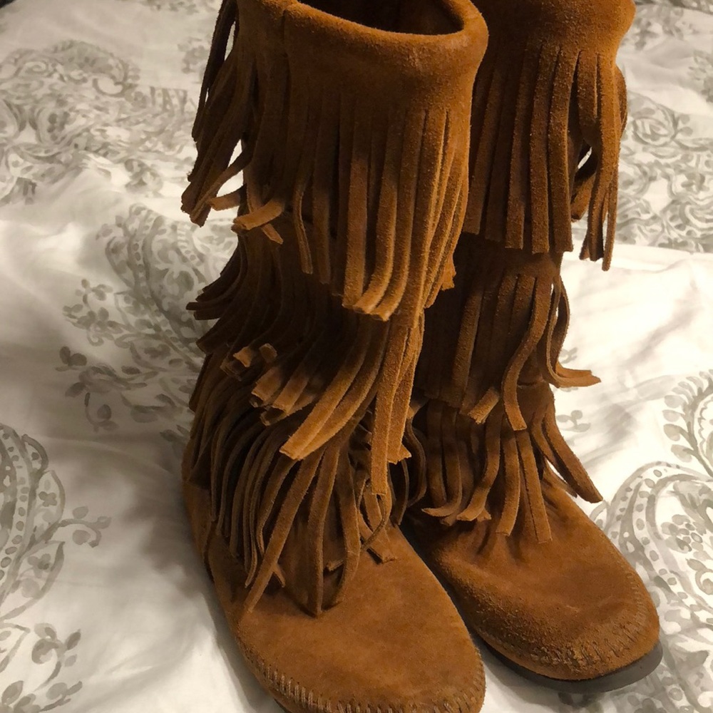 Camel Fringe Boots
