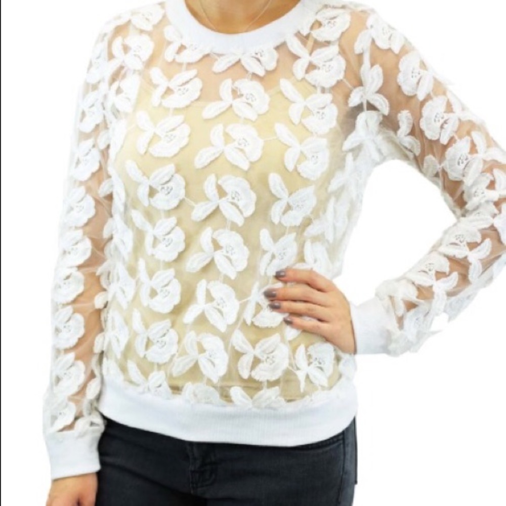 JOA Sugar Flower Sheer Sweater