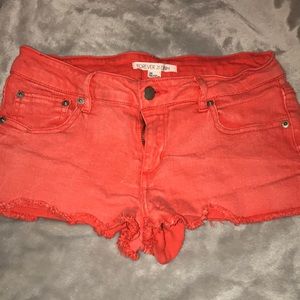 Distressed Red Jean Shorts