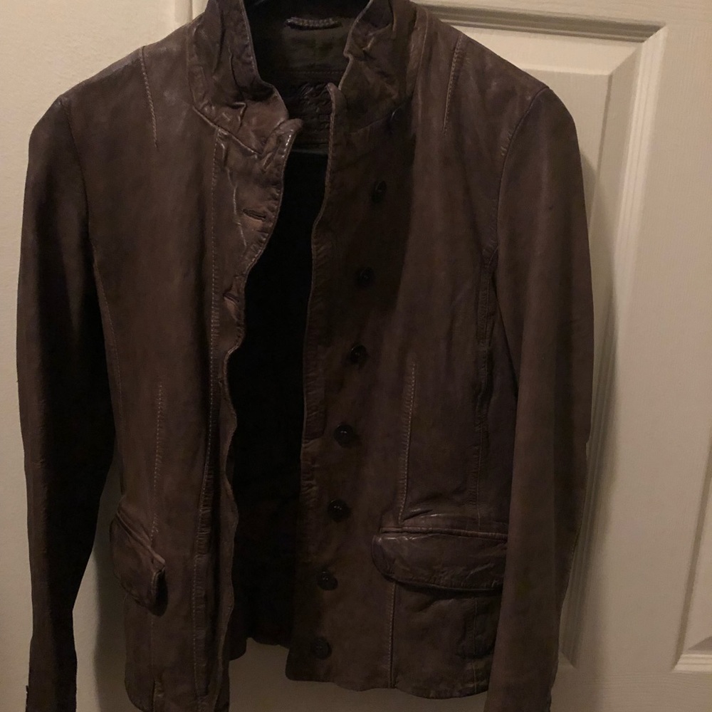All Saints brown leather jacket, UK 8, US 4