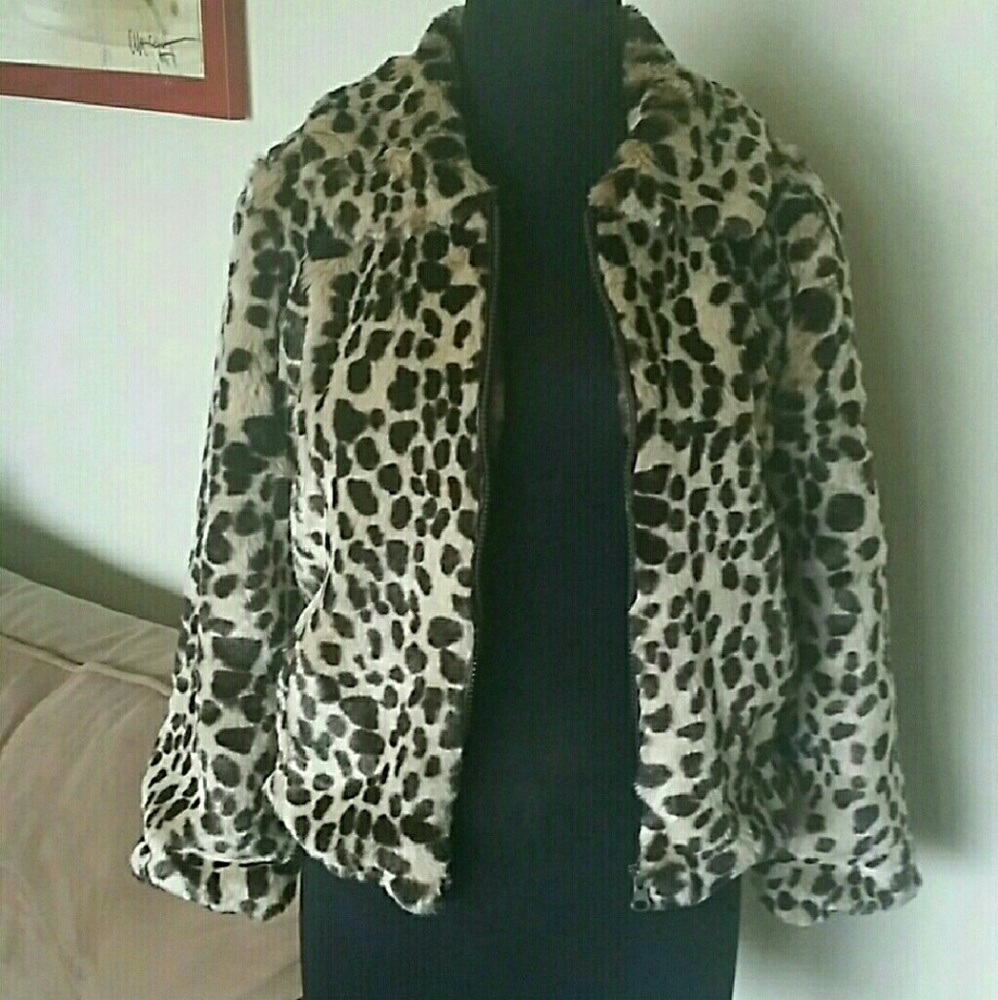 Girls Leopard Faux Fur Jacket