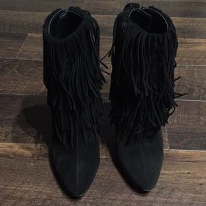 Zara Suede Fringe High-Heeled Ankle Booties