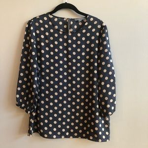 Navy and Beige Polka Dot Blouse