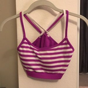 Pink And White Stripped Sports Bra