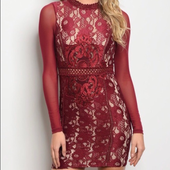 Last 1! 🌟Wine Lace Party Dress - Picture 3 of 3