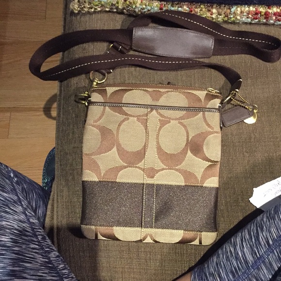 Coach Signature Stripe Swingpack Crossbody (Brown) - Picture 5 of 5