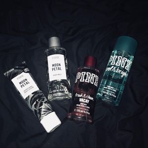 Pink body mists and lotion