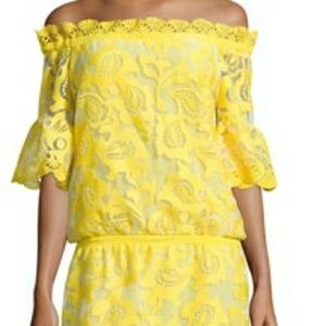 Alexis Yellow off the shoulder lace dress