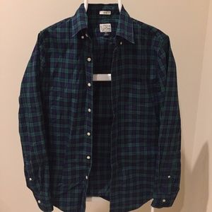 J. Crew Men's Secret Wash Navy/Green Plaid Shirt