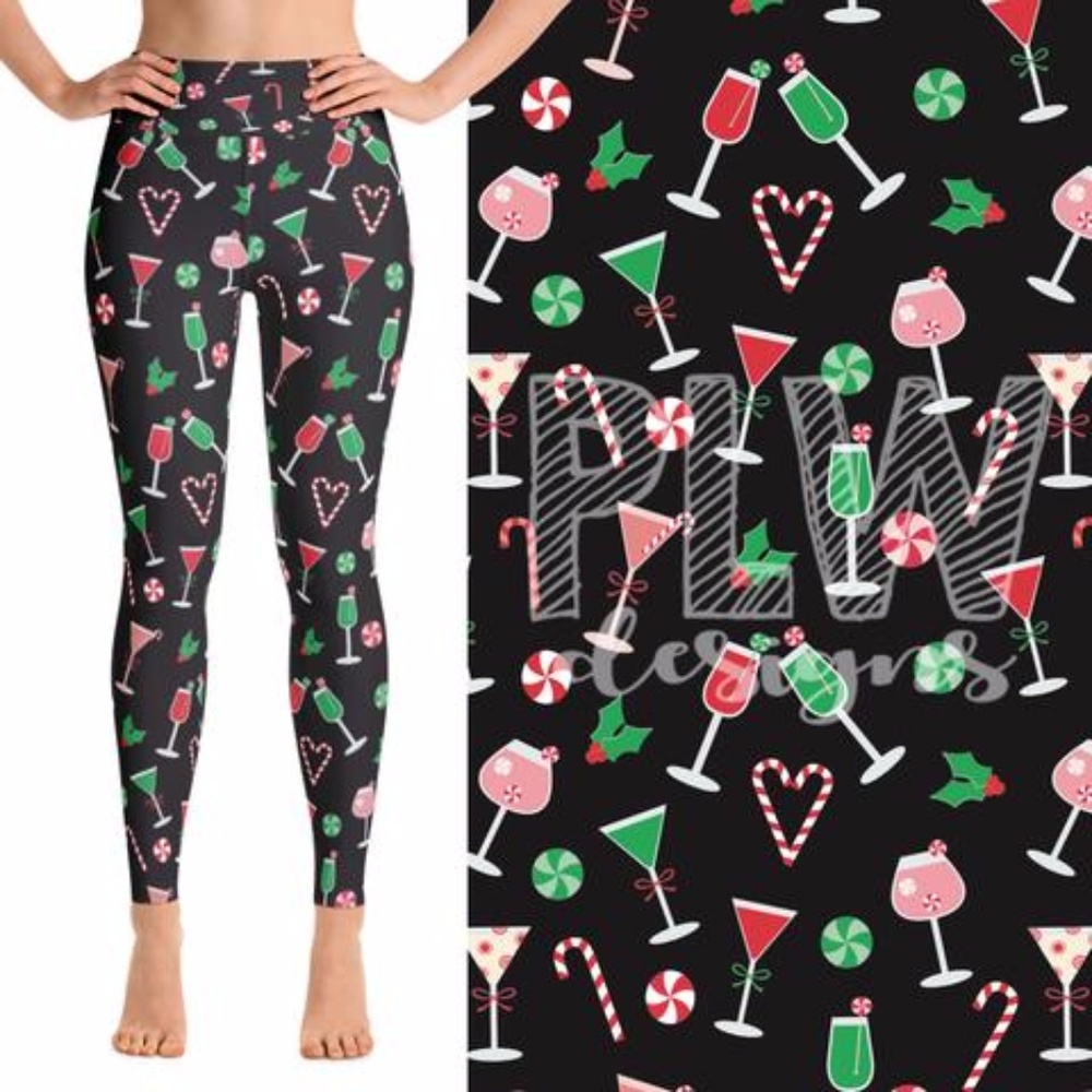 Christmas Cocktails Leggings, Buttery Soft, TC