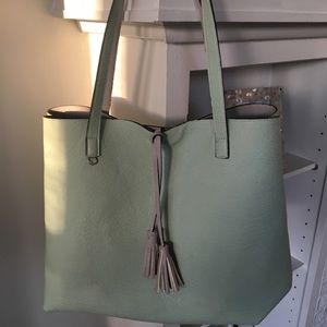 Reversible Mint and Grey Tote Bag