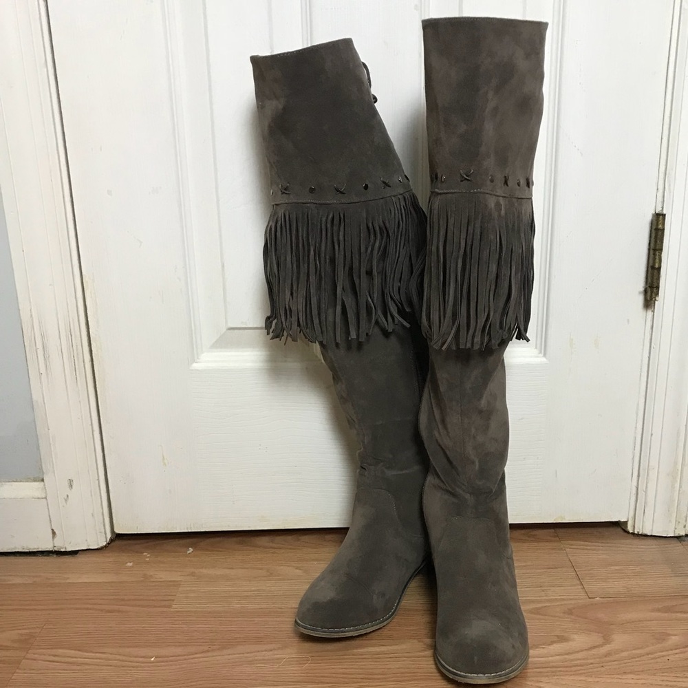 Fringe Over The Knee Taupe Boots Size 7