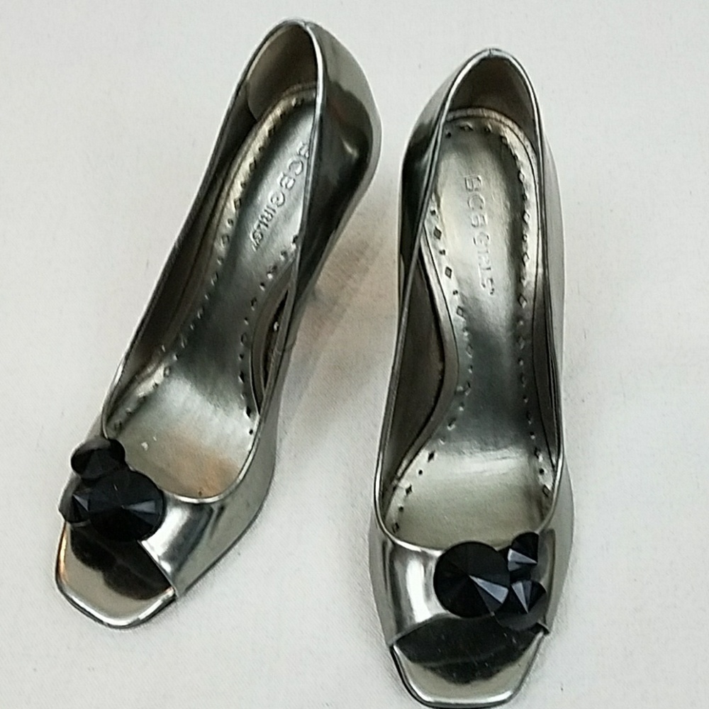 BCBGirls Peep Toe Party Silver Shoes.
