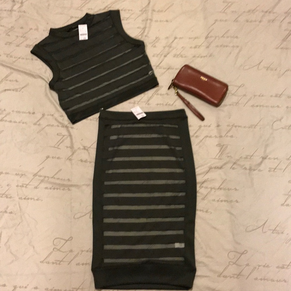 Olive green mesh halter top & skirt