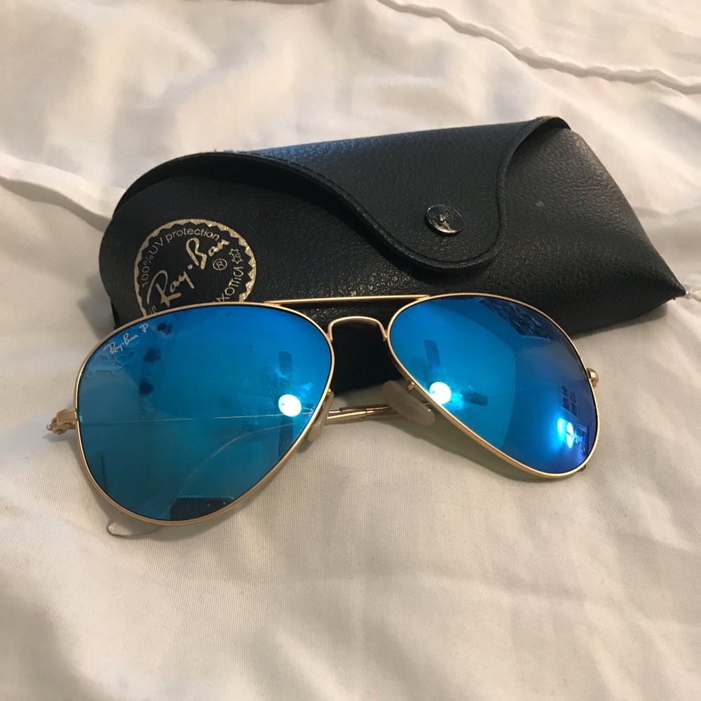 Blue lense polarized Ray Ban aviators