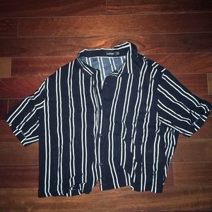 Boohoo button down striped crop top
