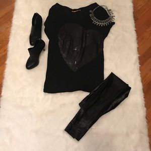 Rare 🔥Tory Burch Top Tunic T Shirt Sequin 🖤 XS
