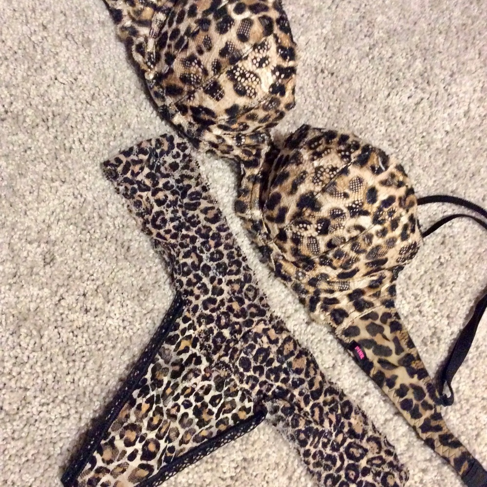 Cheetah lace bra and thong set, 32 a & xs