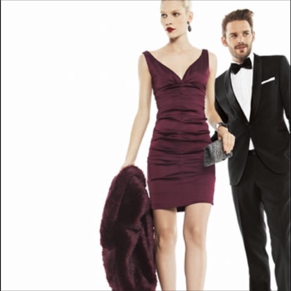 Xscape Black Satin Rouched Cocktail Dress
