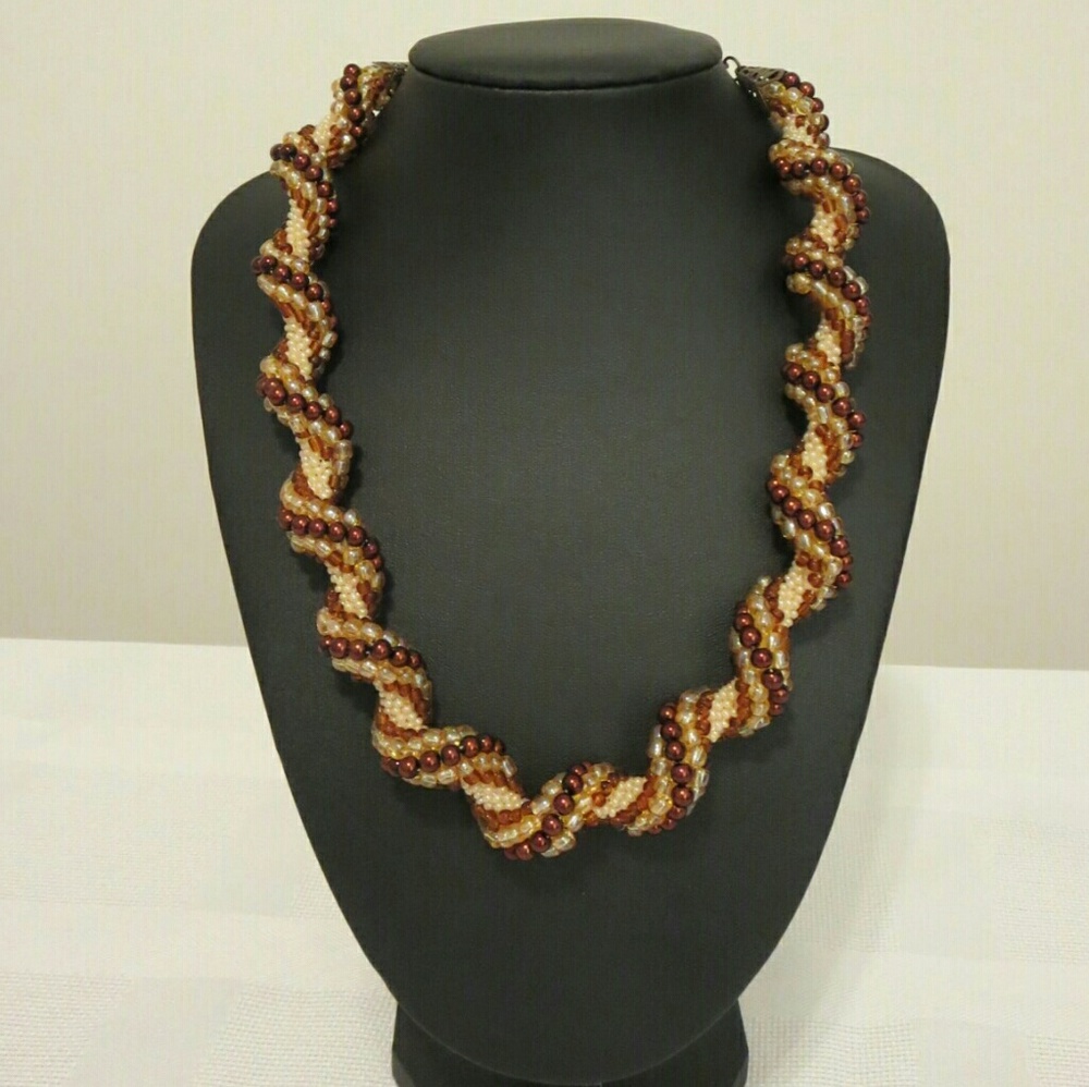 Tan Brown Cream Handmade Spiral Necklace