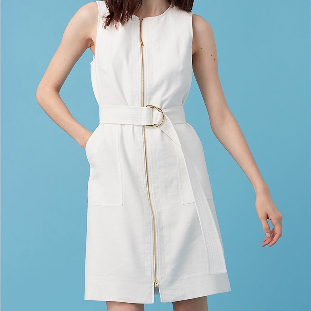 DVF gold zip up white cotton dress