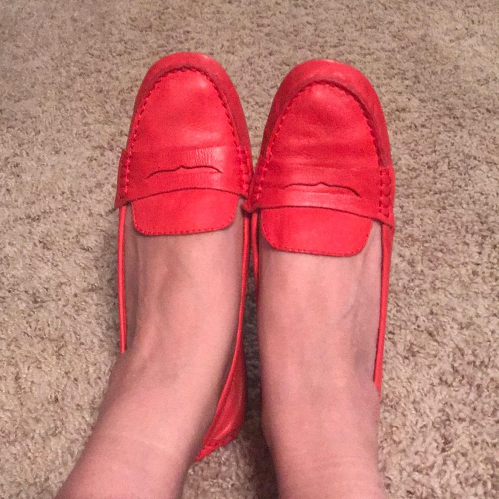 Red leather loafers