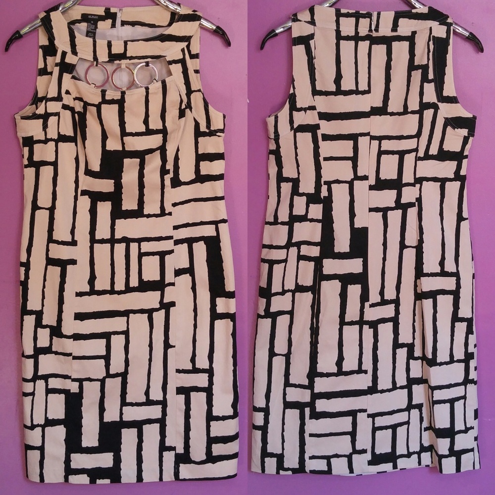 ALFANI Ivory & Black Geometric Sleeveless Dress 10