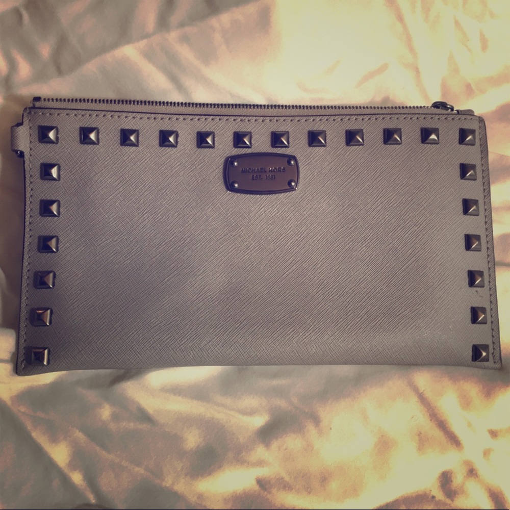Gray MK Clutch With Gunmetal Studs