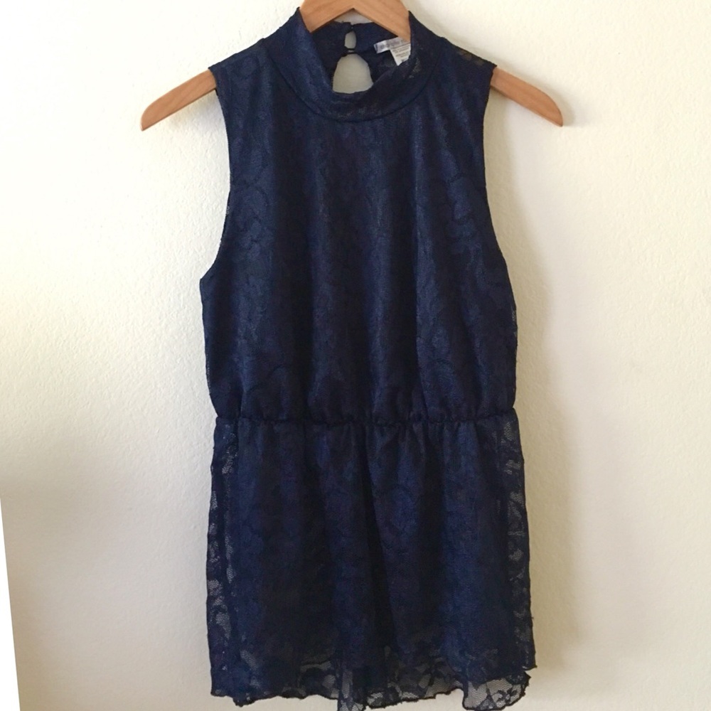 Navy Lace Peplum Top