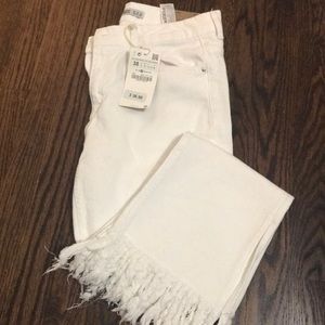 Zara basic denim white fringed jeans