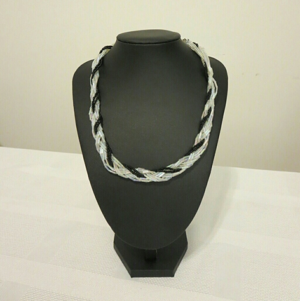 Silver Black Braided Handmade Necklace