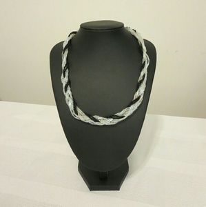 Silver Black Braided Handmade Necklace