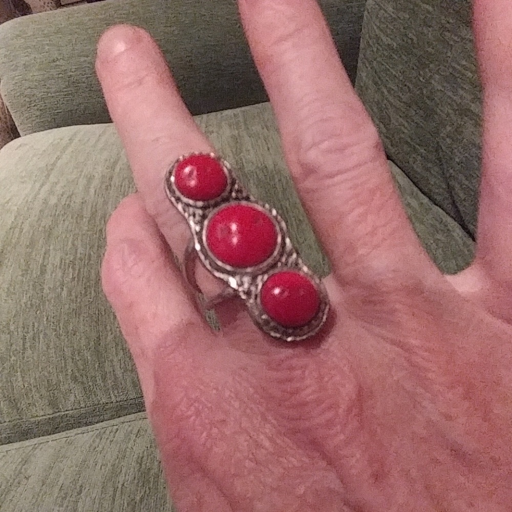 SILVER AND RED STONE RING