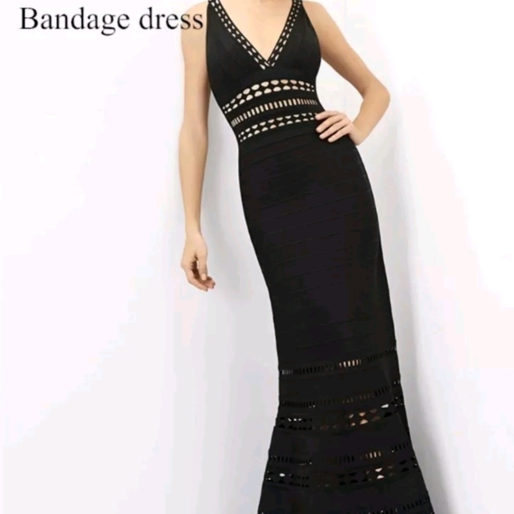 Cutout sz L BANDAGE Gown Maxi Long Dress Black