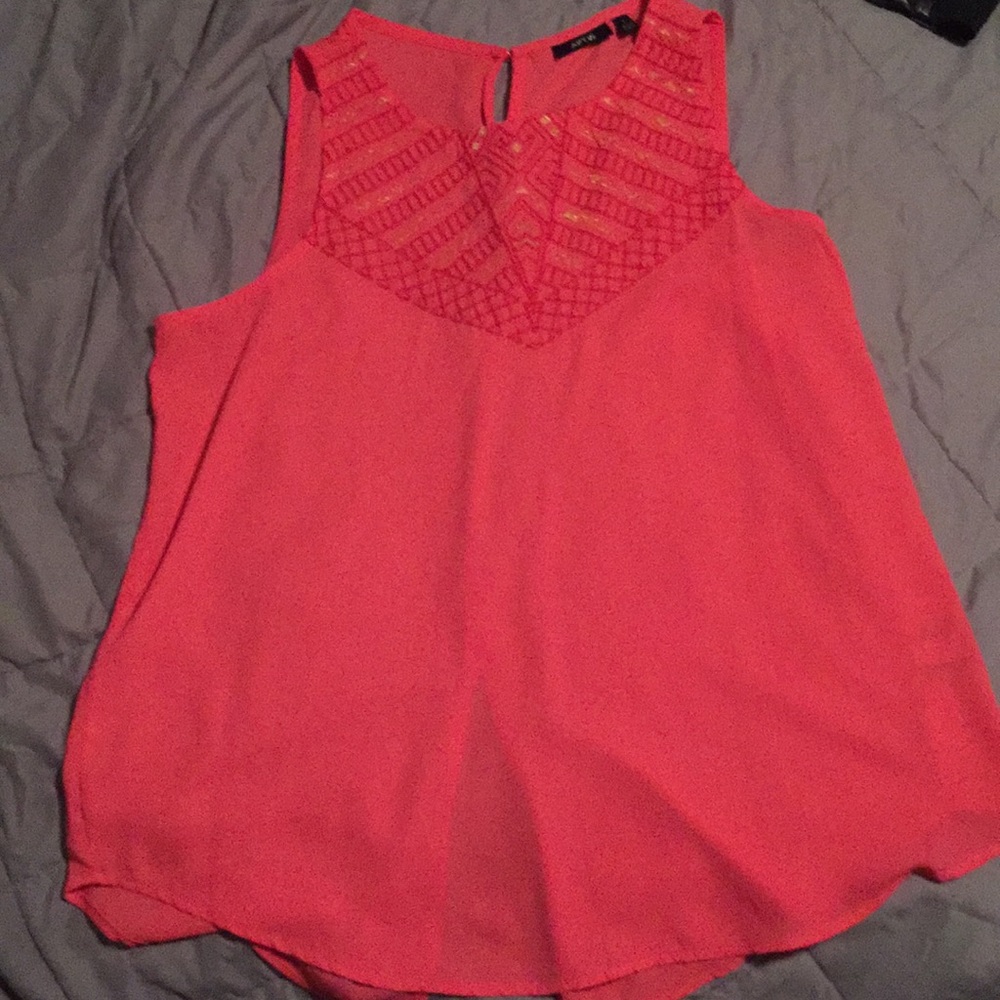 Coral and gold embroidered tank, never worn!