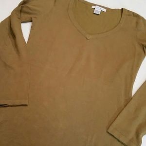 CABI Moss Green V Neck Long Line Sleeve Sweater S