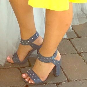 Blue Denim sexy studded heels size 8