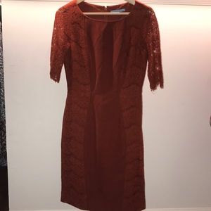 burnt orange half sleeve knee length dress