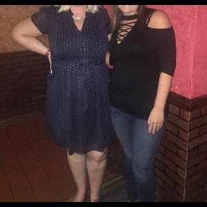 Sz 16 Navy Blue w White Polka Dots Dress