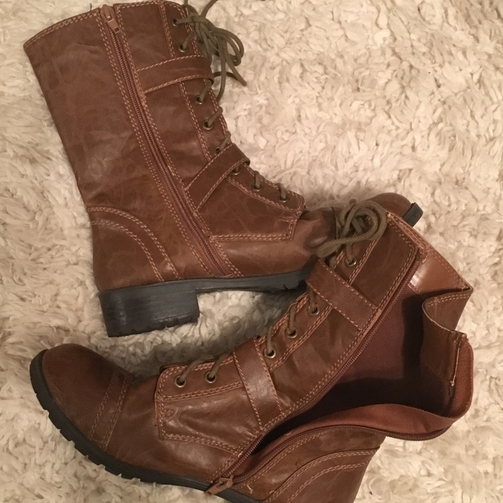 Brown combat boots